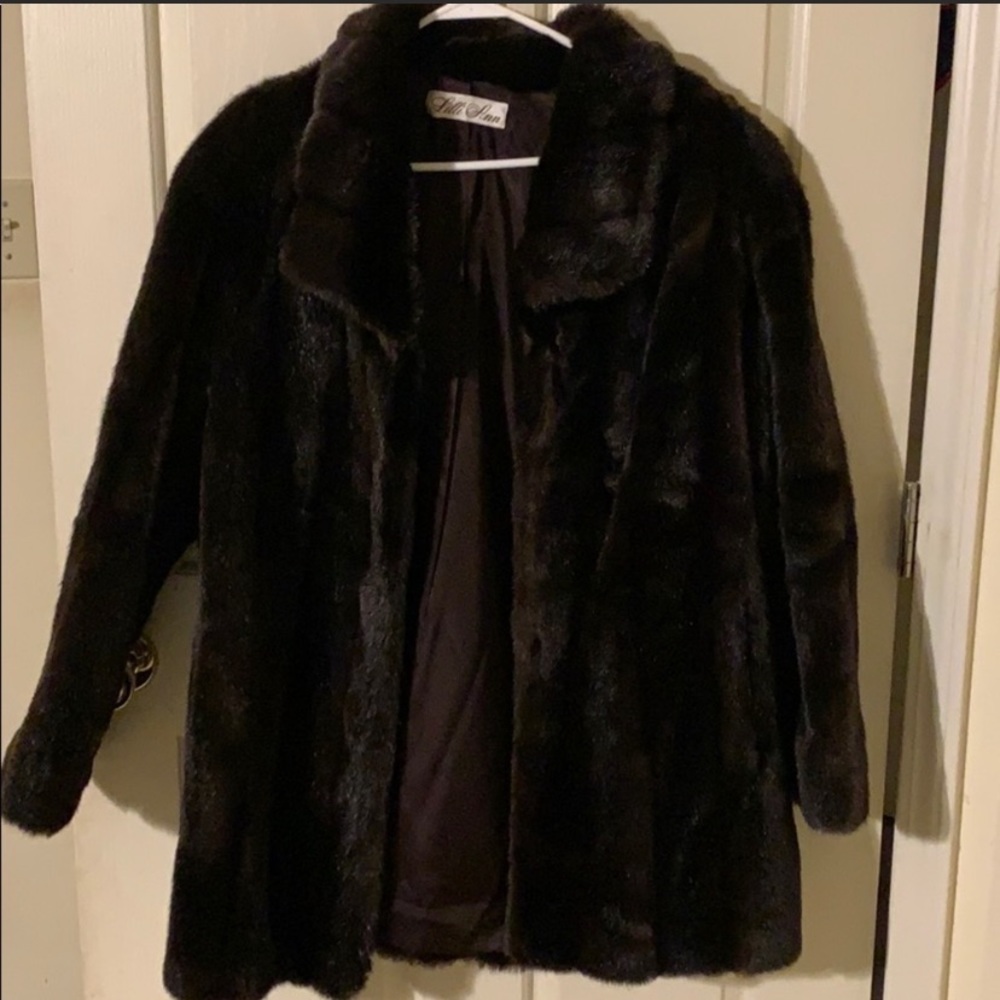 Levian Black Faux Fur Trench Coat